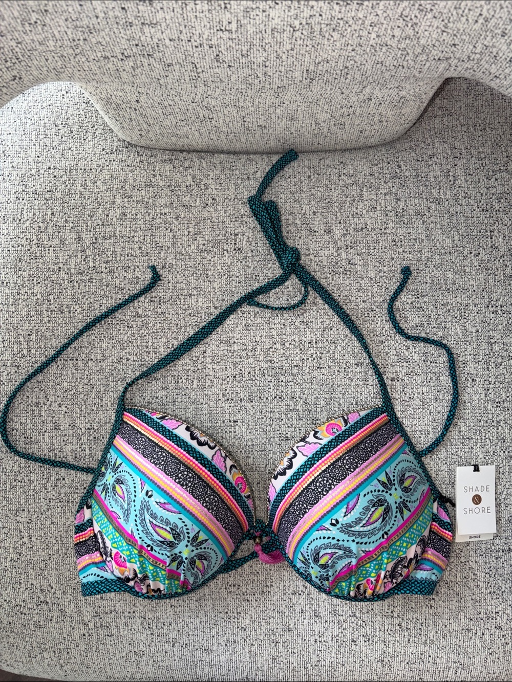 Shade & Shore Teal Multicolor Paisley Halter Bikini Top